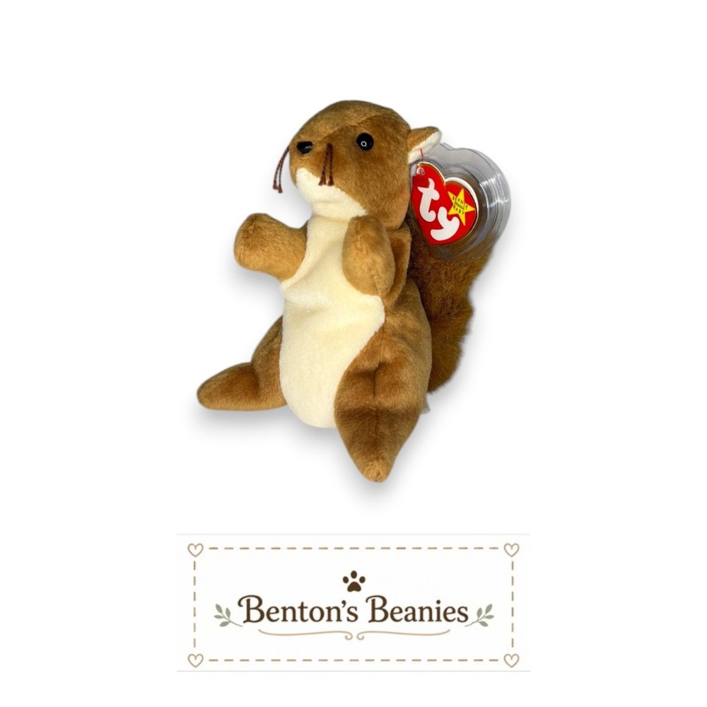 Nuts the Squirrel Ty Beanie Baby | Bushy-Tailed Buddy 🐿️ | Mint Heart Tag ⭐